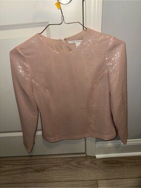 Diane Von Furstenberg Blush Pink Sequin-Shoulder Long Sleeve Top